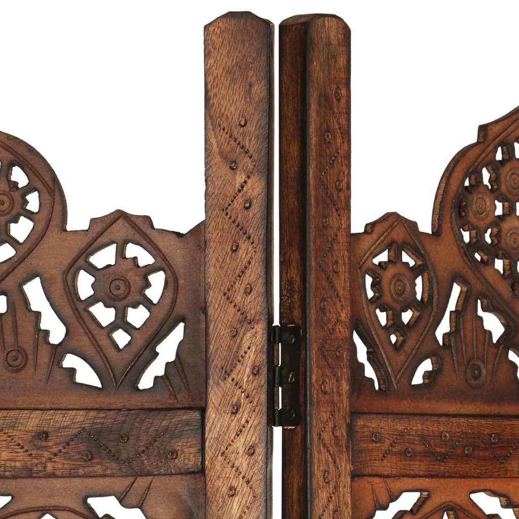Hand carved 4-Panel Room Divider Brown 160x165 cm Solid Mango Wood